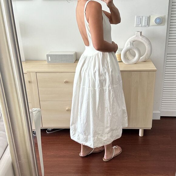 Free People Dylan Midi Dress Womens Medium Boho Poplin Knit Open Back Peasant - Picture 4 of 13